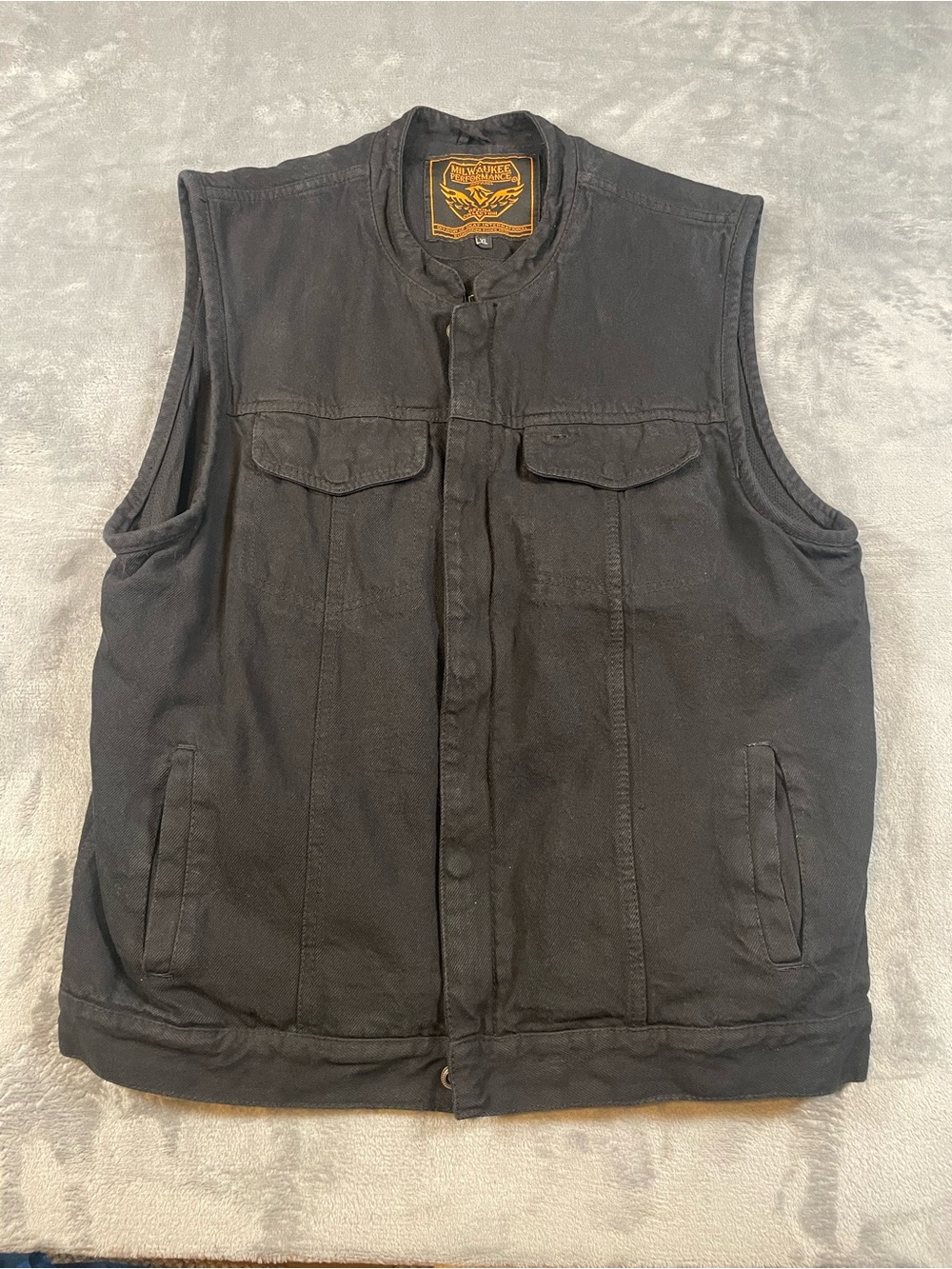 Milwaukee Performance Black Denim Collection Biker Snap Zip Vest Size XL